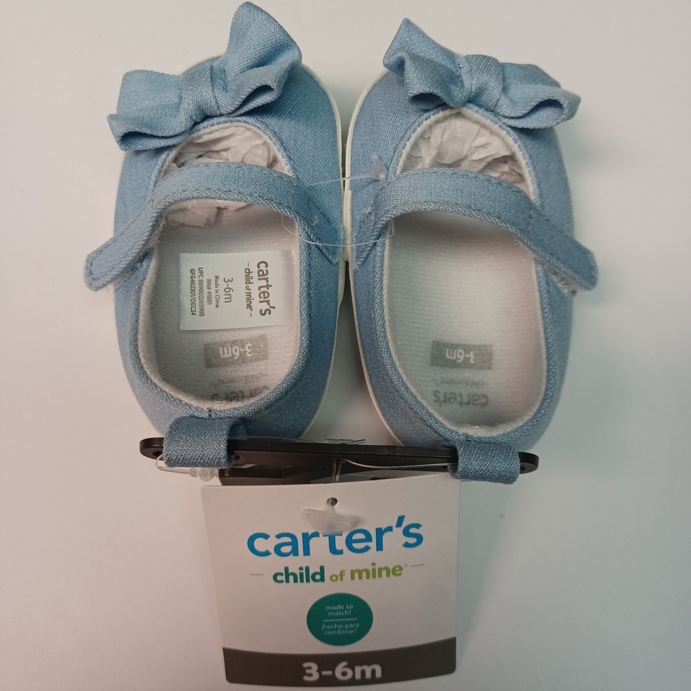Baby Girl‎ Size 3-6 Months Blue Denim Shoes With Bow Carter's Child Of Mine New